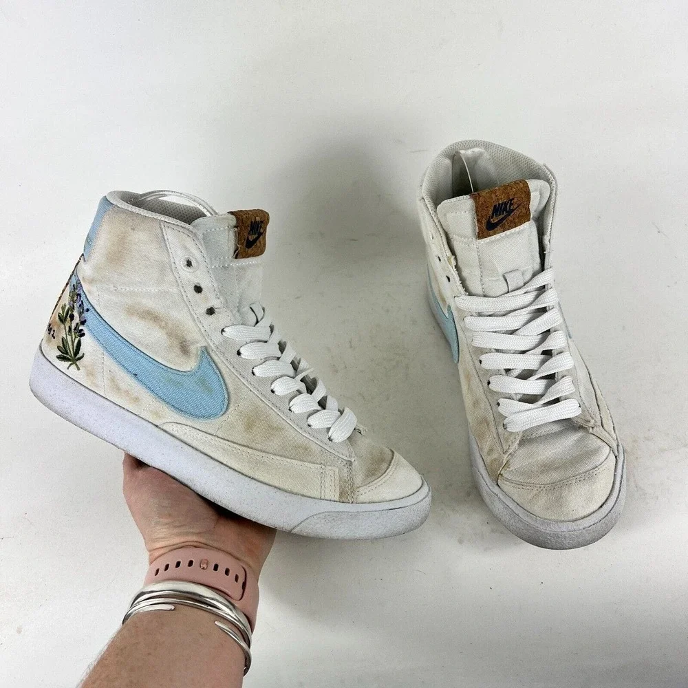 Nike Blazer Mid 77 youth kids size 5.5 Y Indigo blue flower embroidered shoes